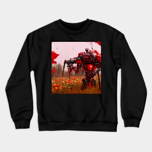 Mech Robot Walking Through A Field of Blood Red Poppies Crewneck Sweatshirt